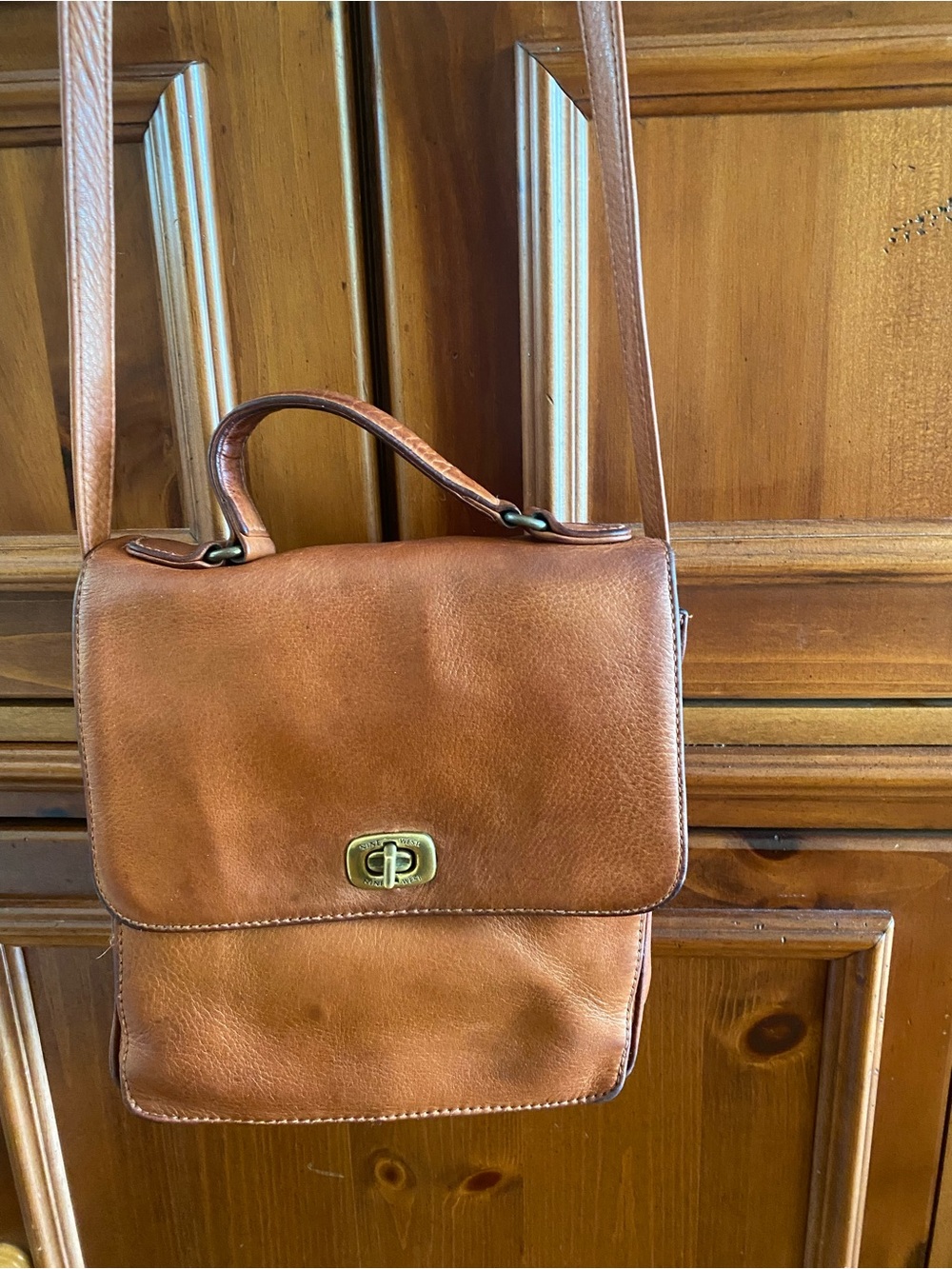 Vintage Leather Crossbody Messenger Bag - Brown